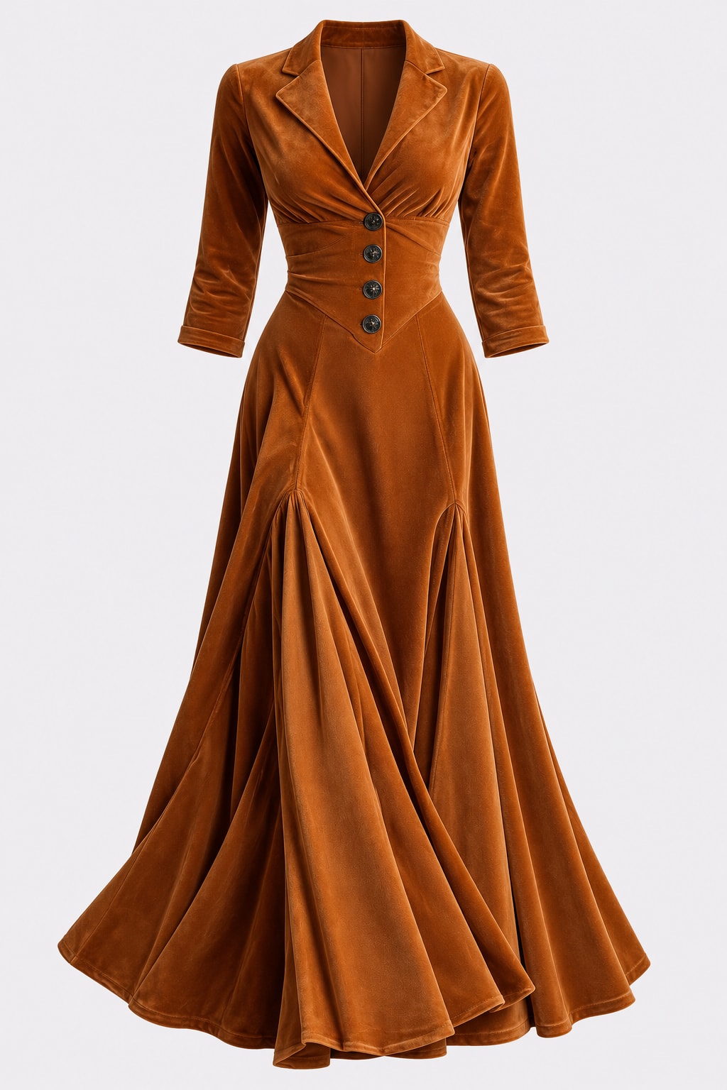Velvet Maxi Dress Tailored Retro Blazer Style - 1