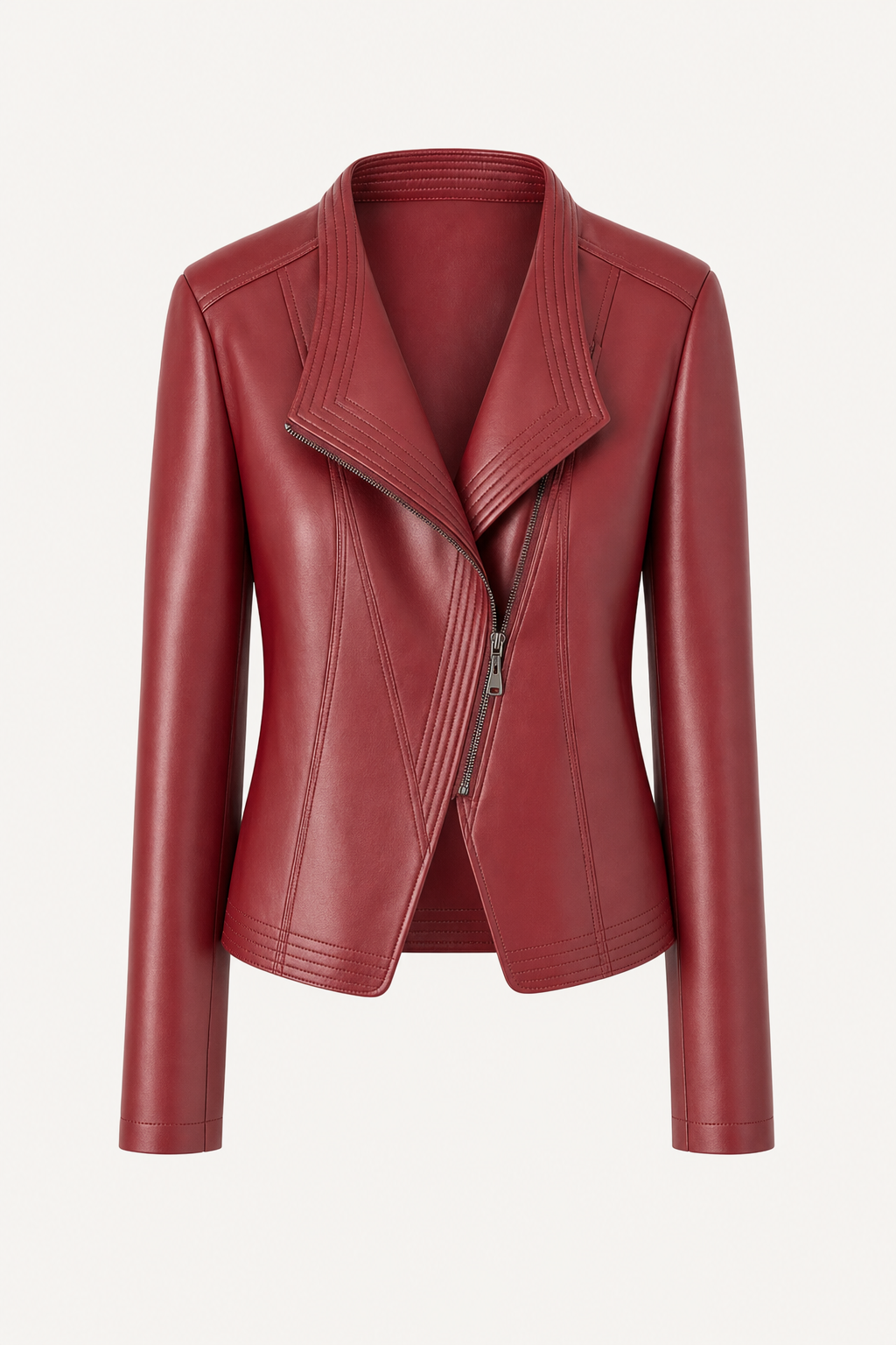 Vegan leather jacket with asymmetrical zip