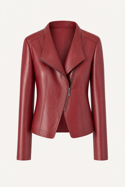 Vegan leather jacket with asymmetrical zip