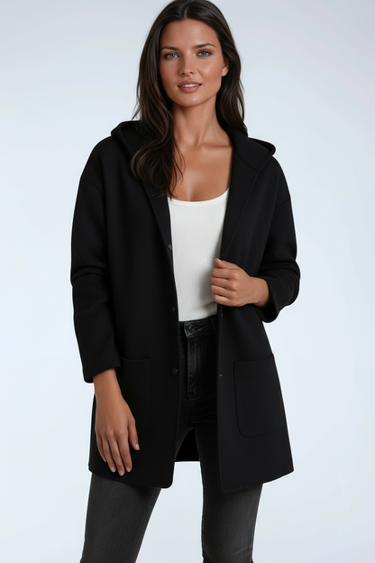 Wool blend hooded mid-length coat - view 4