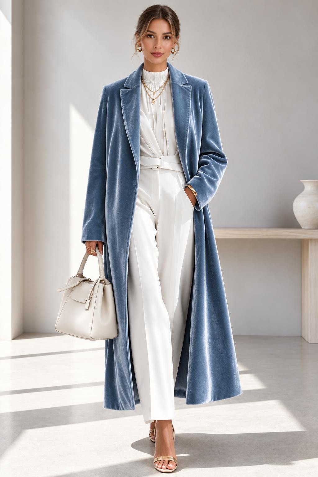 Polyester Long Overcoat With Lapel Collar - 5