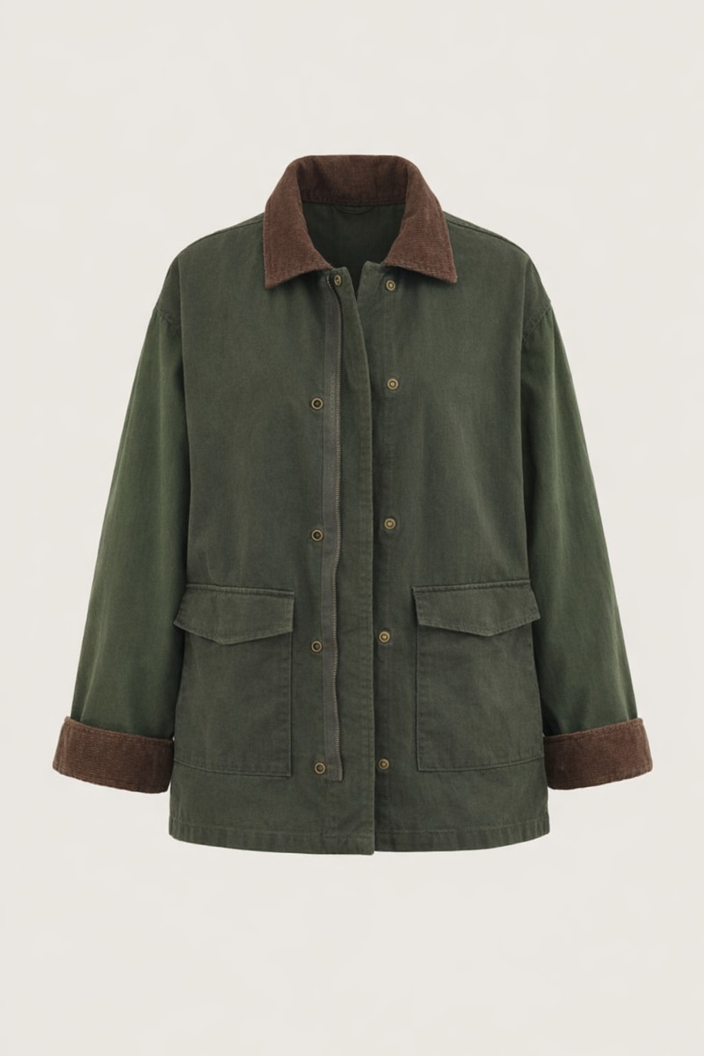 Cotton Oversized Utility Jacket with Structured Collar - 1