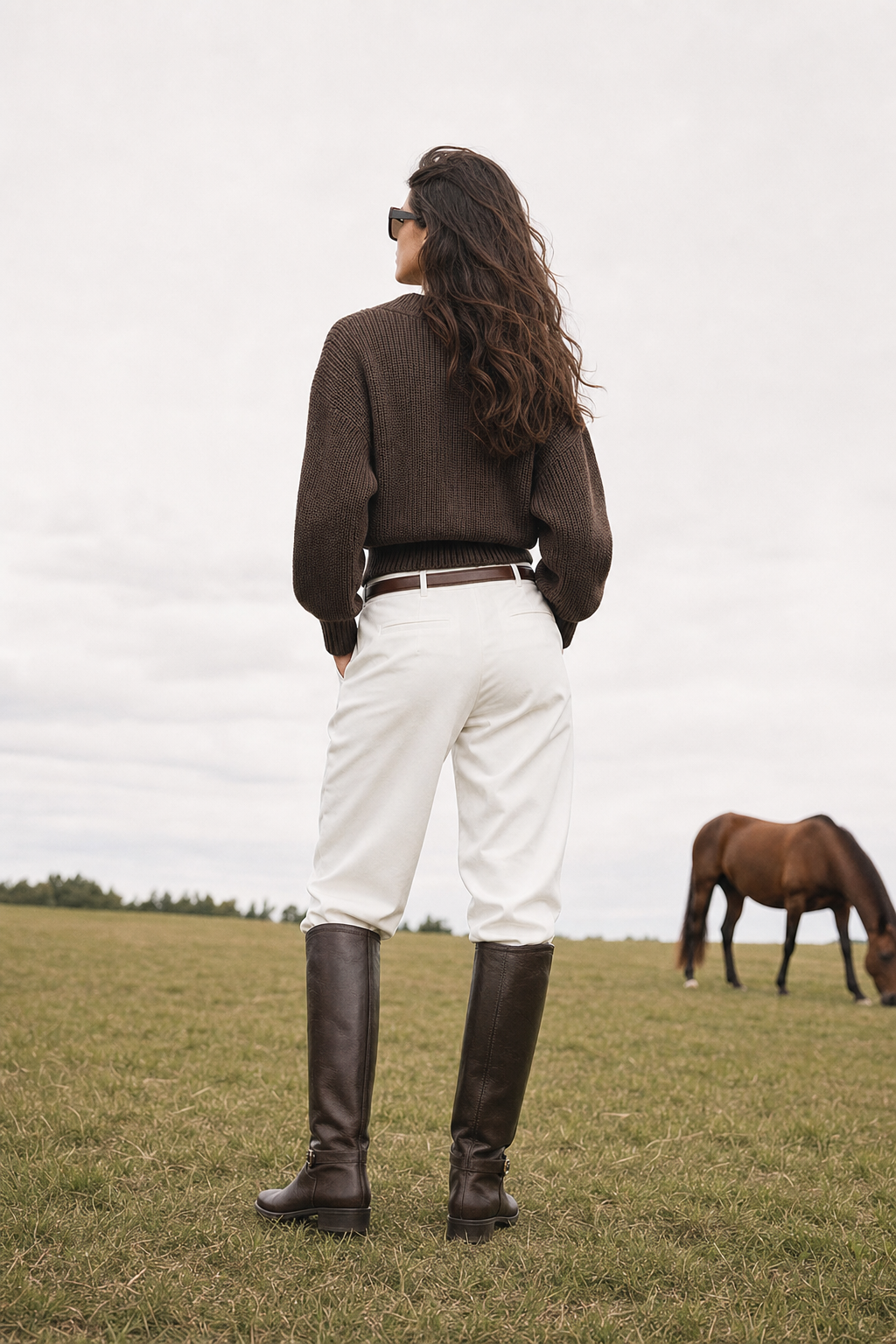 Braided Cable-Knit Cropped Sweater in Dark Brown - view 3