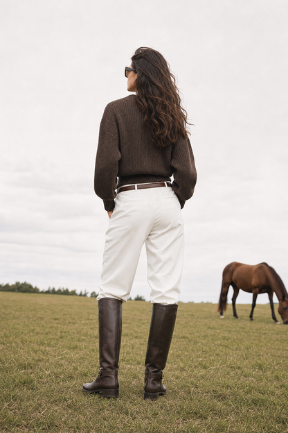 Braided Cable-Knit Cropped Sweater in Dark Brown - view 3