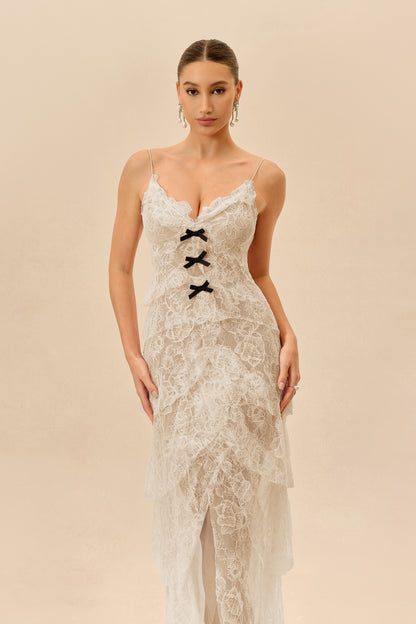 Apricot lace layered-hem maxi dress - view 3