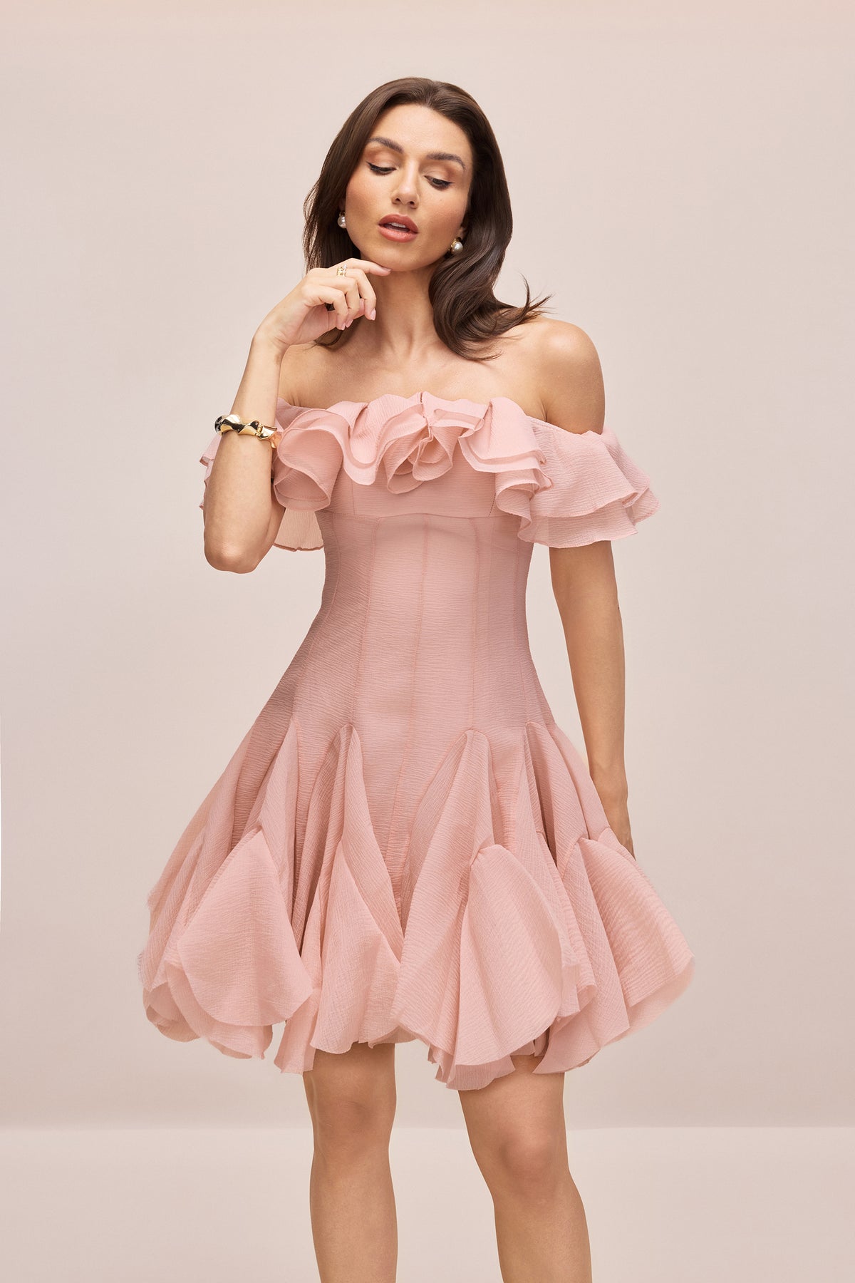 Terylene Off-Shoulder Ruffle Mini Dress - 3
