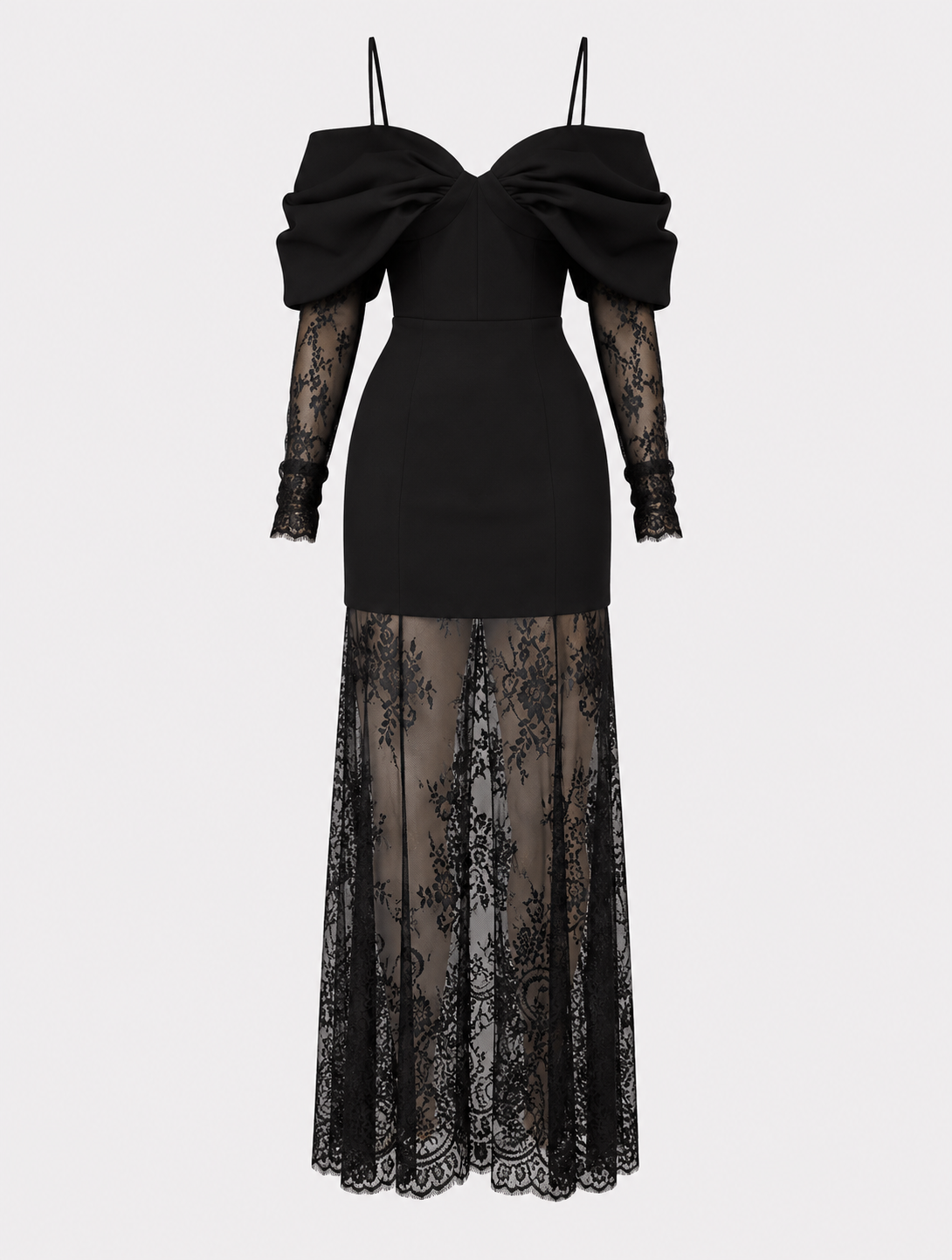 Polyester Mini Dress And Lace Maxi Skirt Set With Bow Neckline - 6
