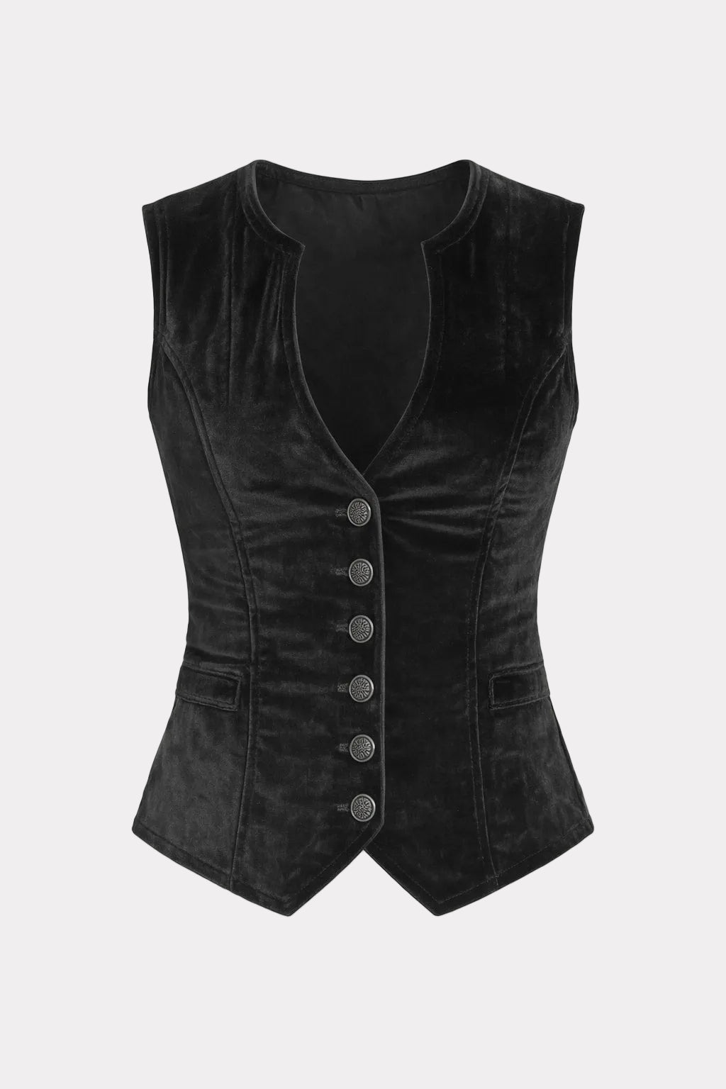 Velvet Vest with Vintage Round V-Neck - 1