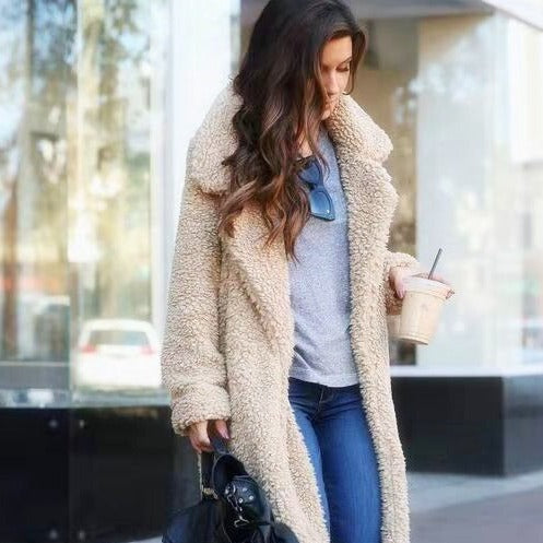 Long Fleece Teddy Coat in Six Colors - view 2