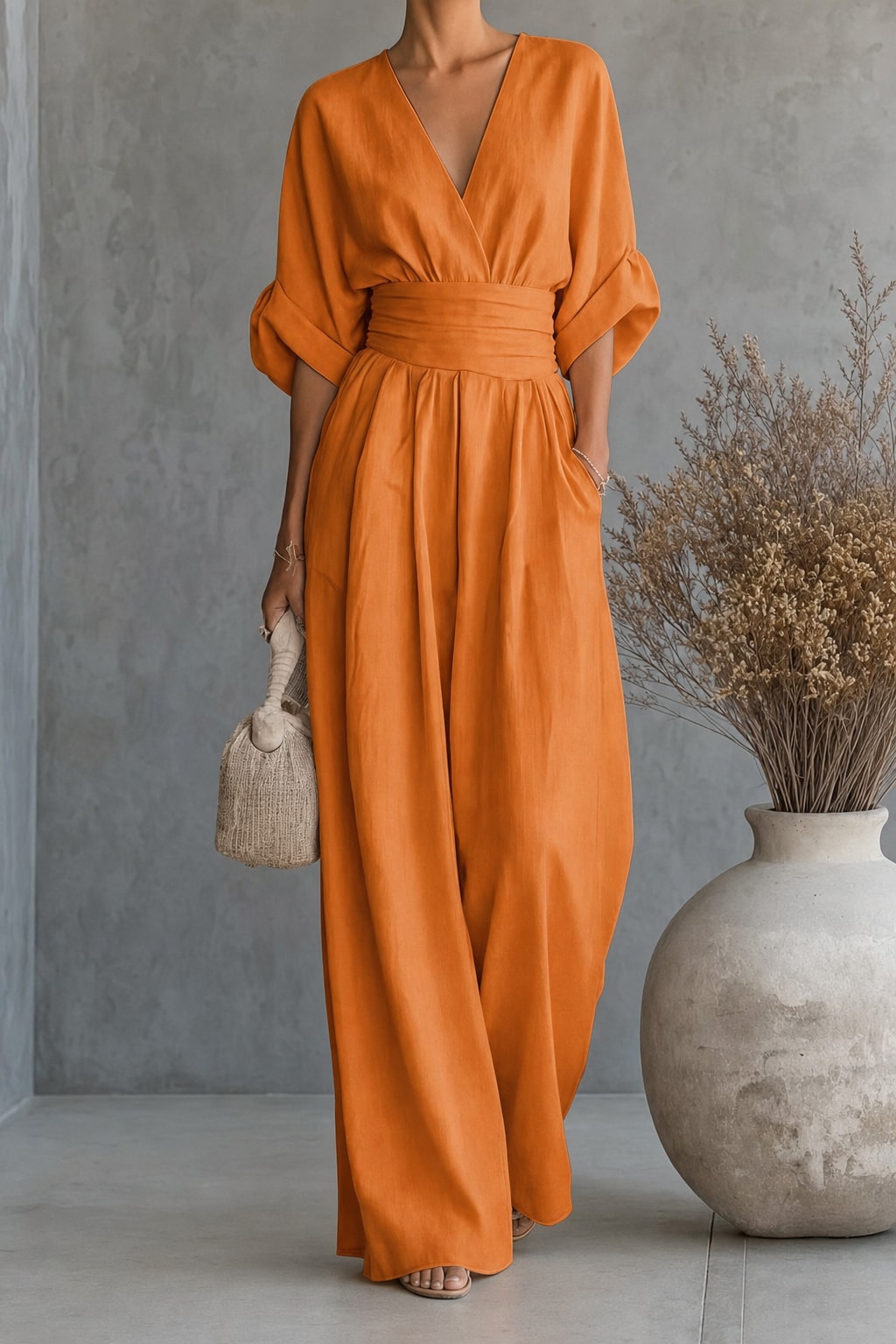 Women's Wide-Leg V-Neck Jumpsuit - 13