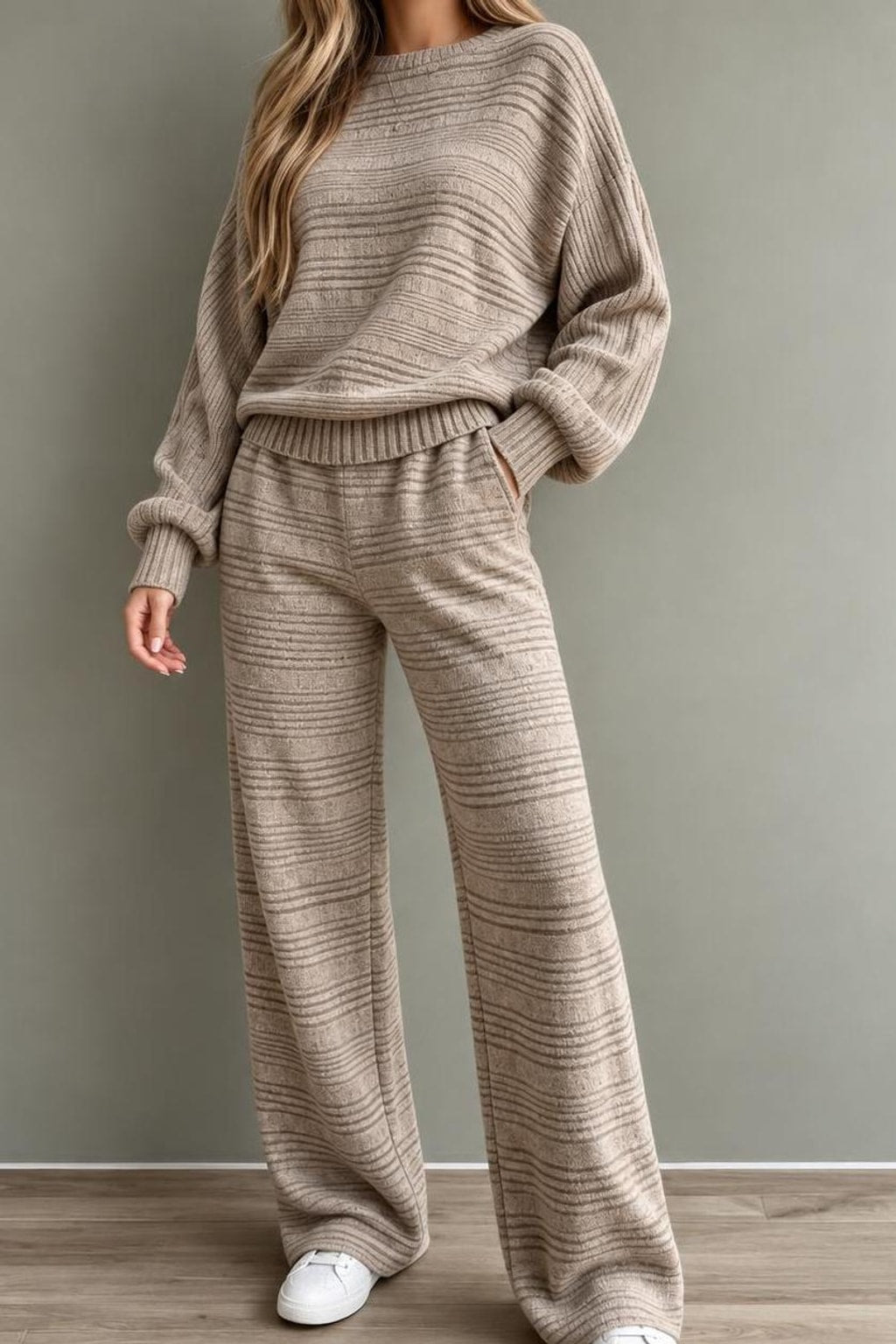Knit Striped Wide-Leg Matching Set - 6