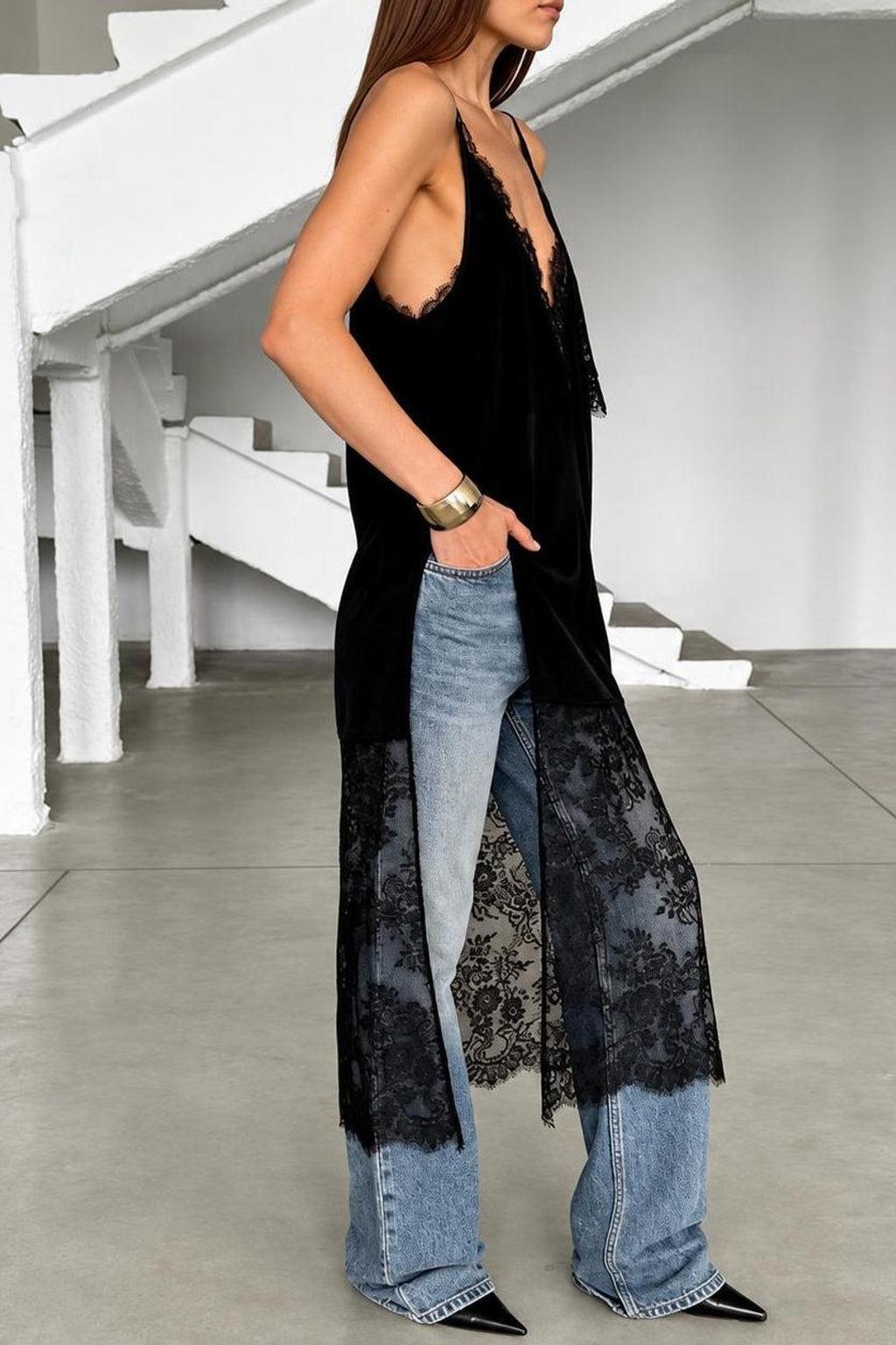 Polyester Blend Dress With Lace Detail - 4