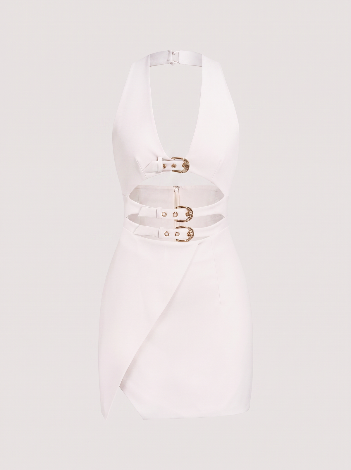 Ivory Metallic Halter Mini Dress with Cut-Out