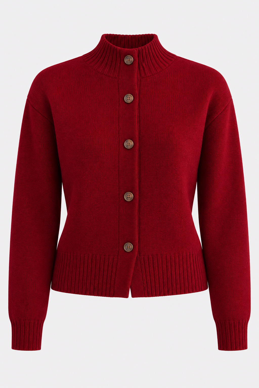 Knitted Cardigan with High-Neck Button Front
