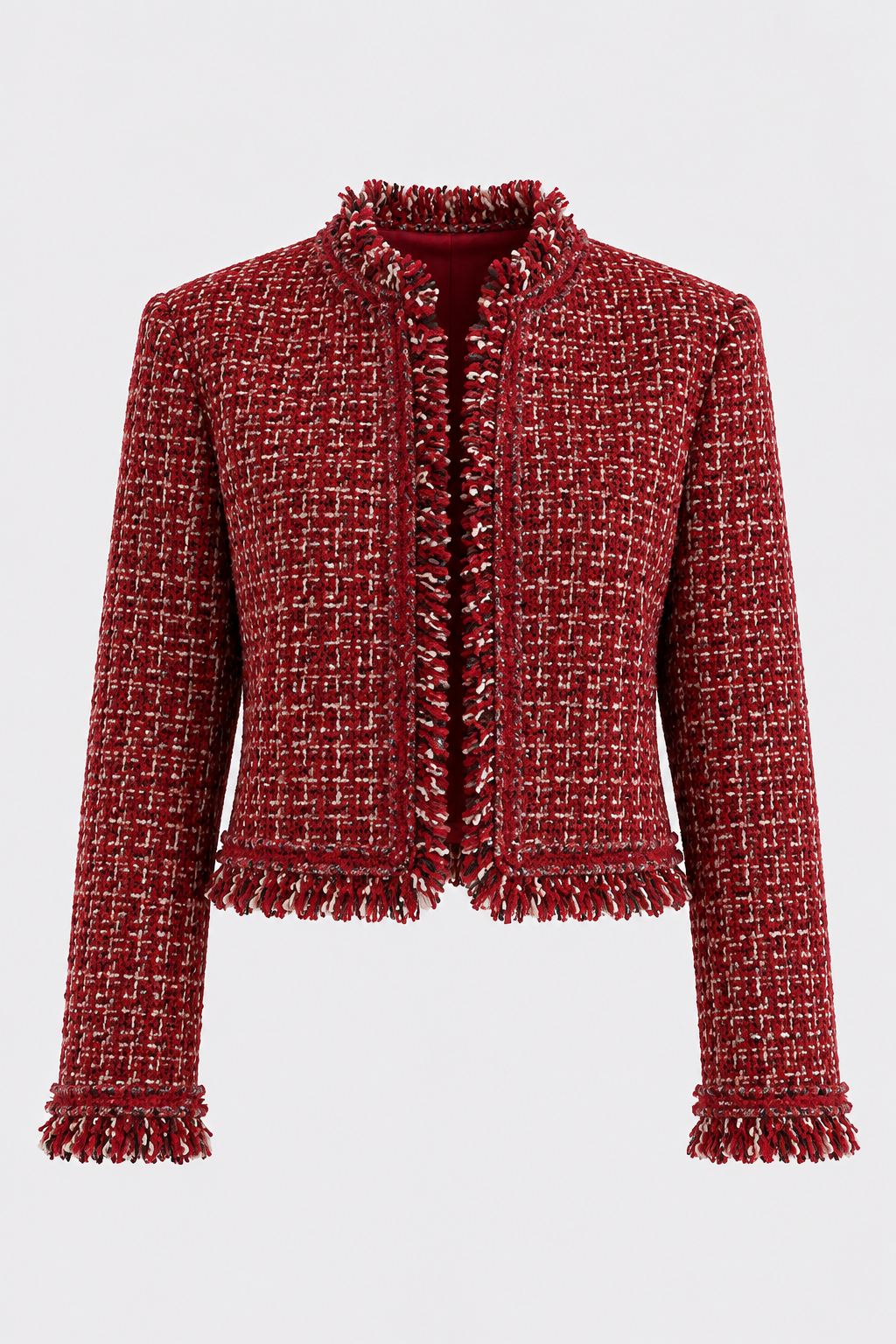 Tweed Cropped Jacket With Decorative Trim - 6