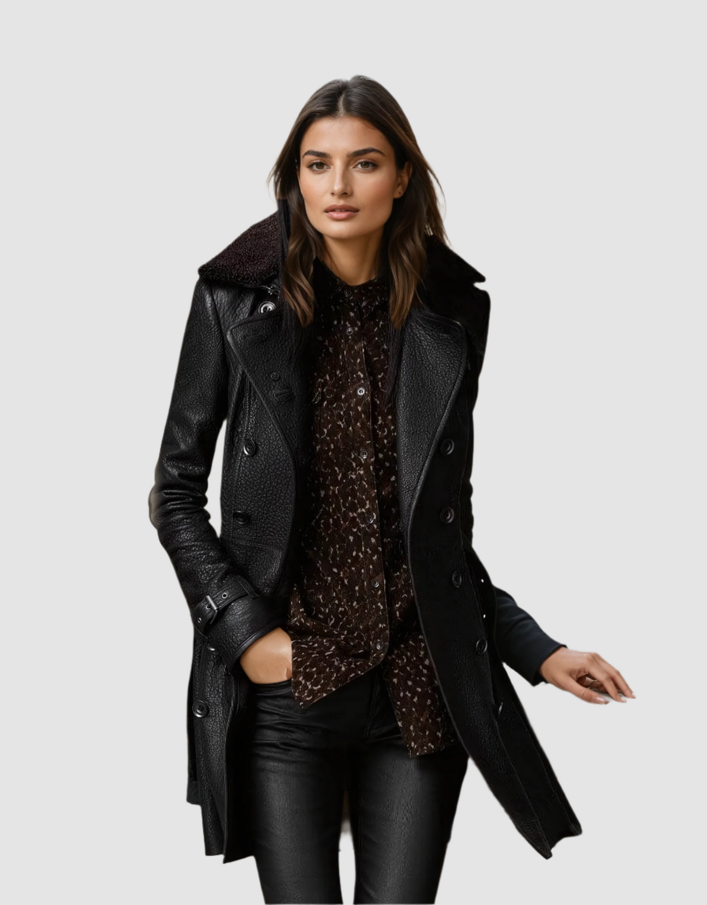Tailored trench coat in textured fabric - view 2