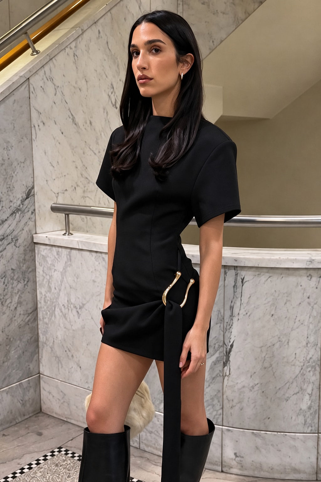 Polyester Mini Dress Crew Neck With Padded Shoulders - 5