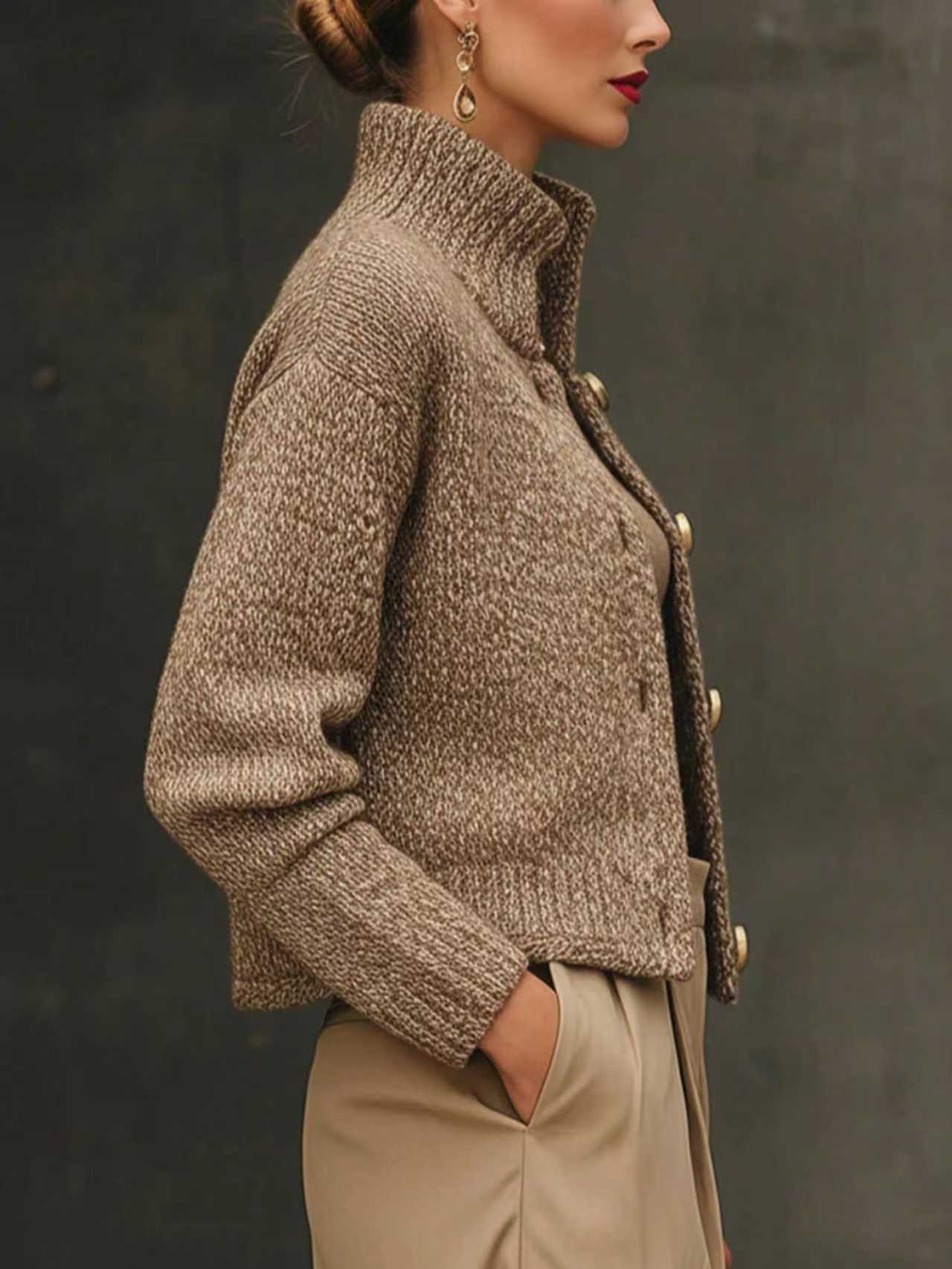Stand Collar Knit Sweater Jacket - view 4