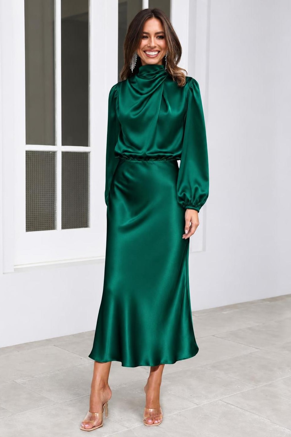 Satin High-Neck Midi Dress - 6