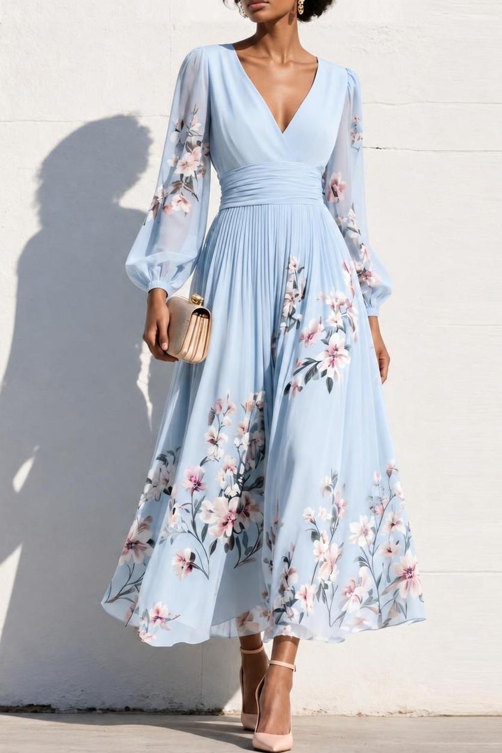 Floral Midi Dress With V-Neck - 5