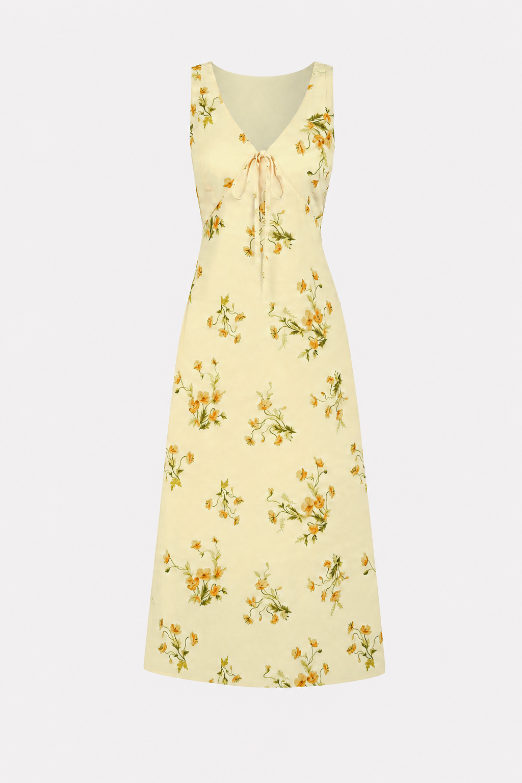 Yellow floral chiffon maxi dress with V-neck
