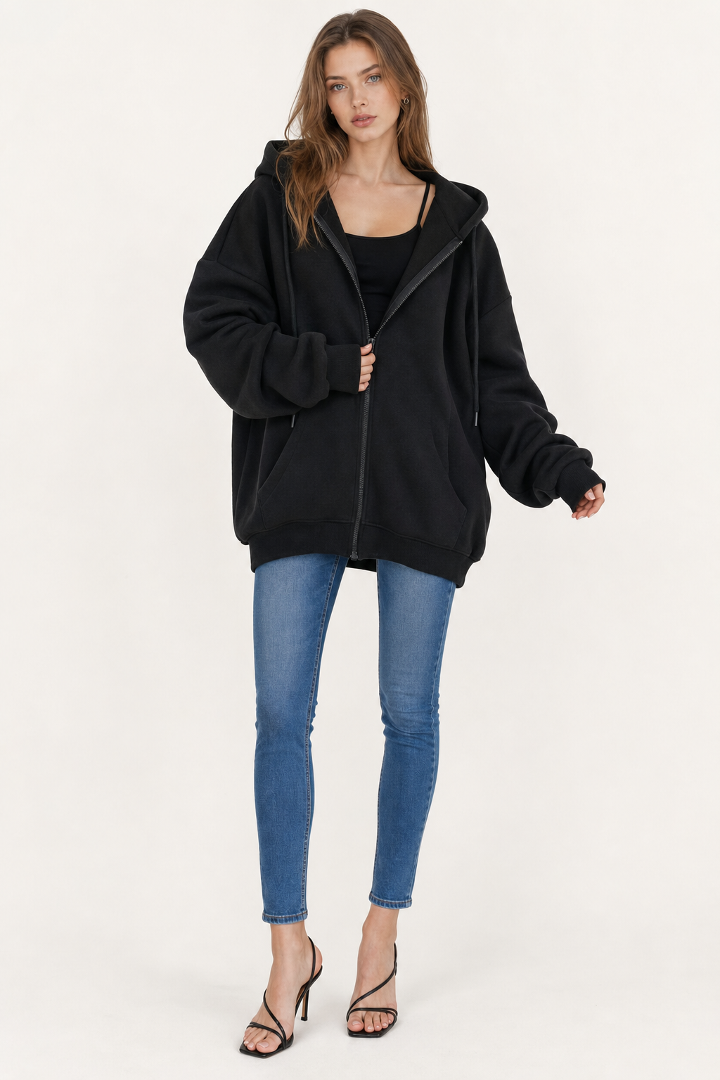 Oversized soft-touch hooded jacket with pockets - view 2