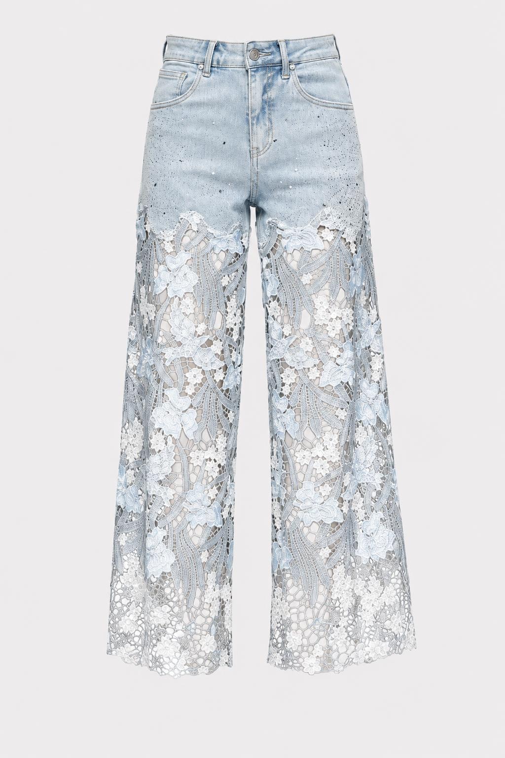Denim Straight Leg Jeans With Pockets - 1