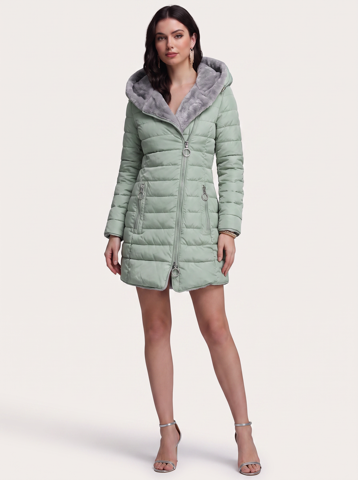 Faux Fur Lined Hooded Puffer Coat, Slim Fit - view 2