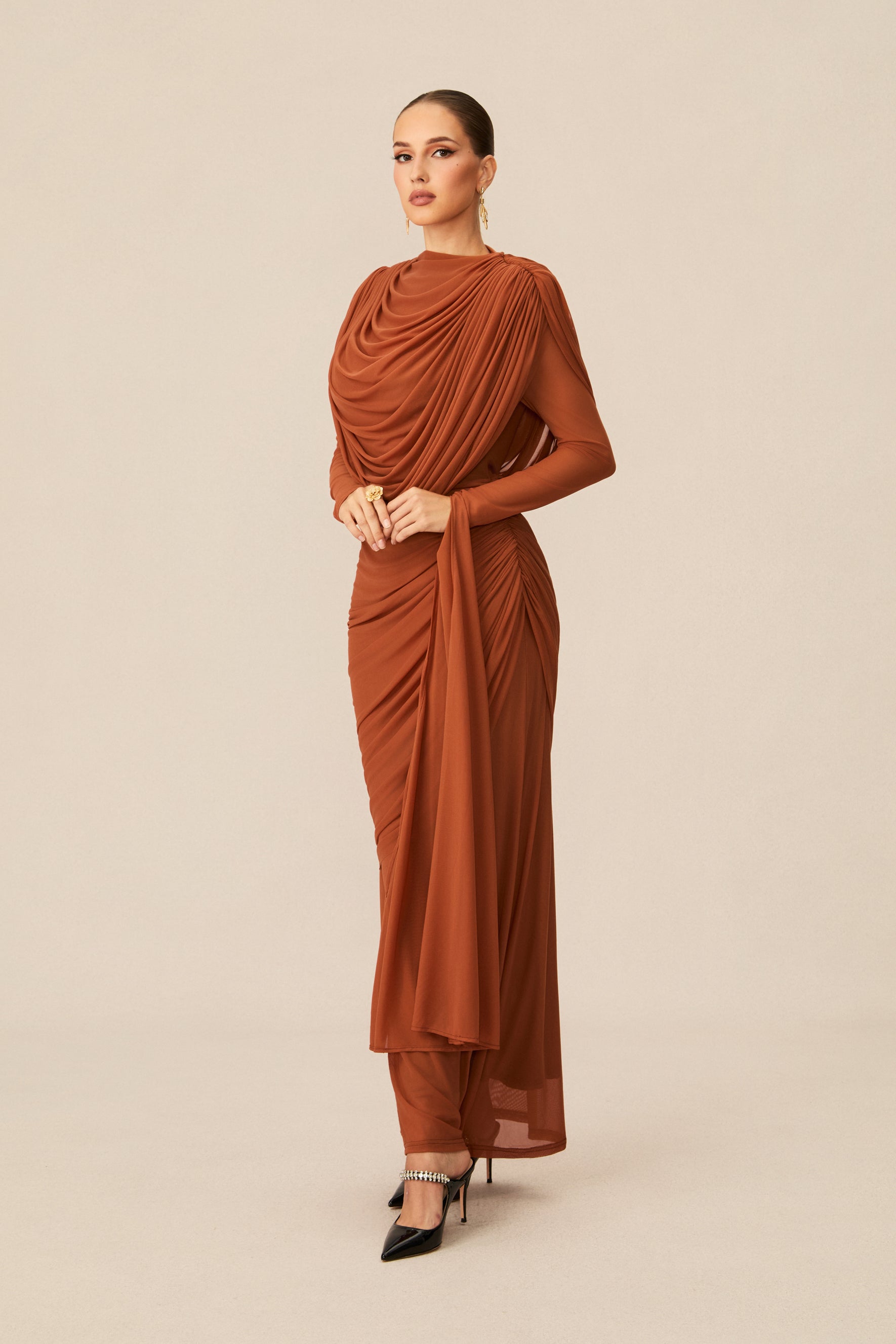 Mesh Cowl Neck Maxi Dress - view 5