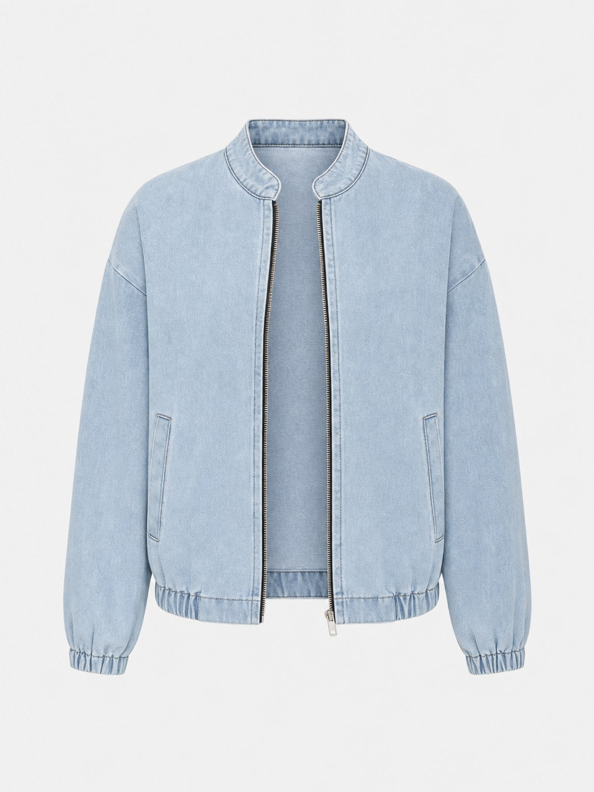 Blue Lightweight Effortless Bomber Jacket with Zip Closure - 1