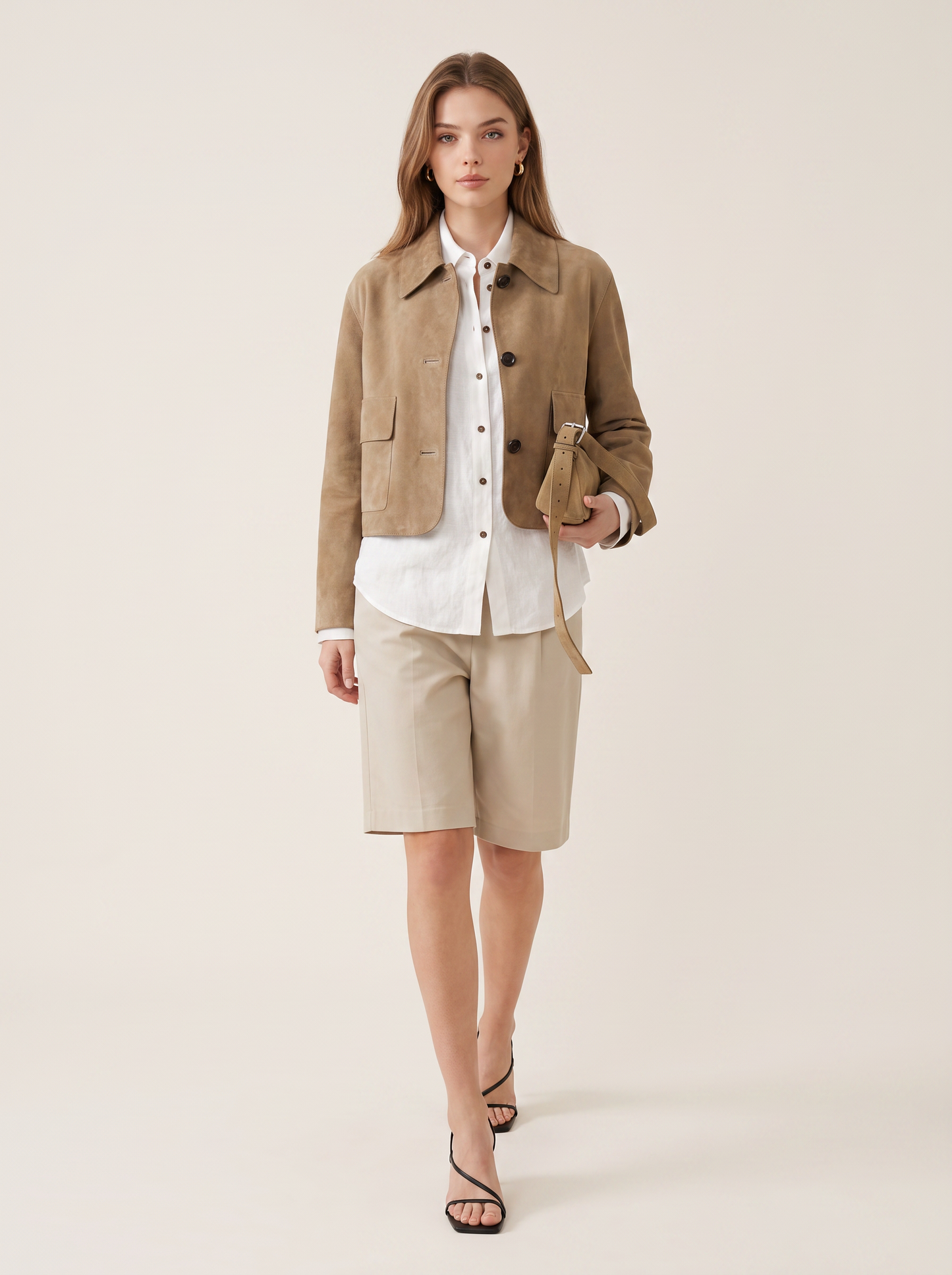 Beige short suede jacket - view 3