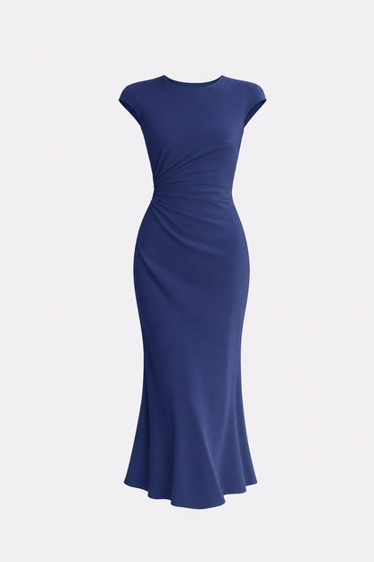 Satin ruched midi dress with cap sleeves - view 11