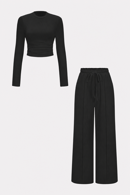 Ruched jersey top and wide-leg trouser set - view 7
