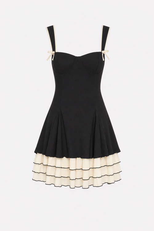 Black Sweetheart Neck Knit Mini Dress