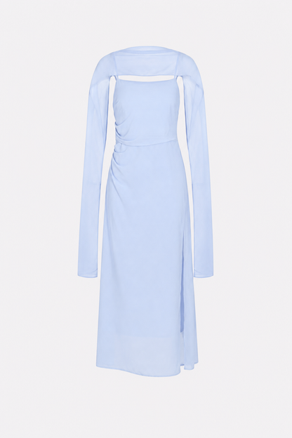 Blue Cowl Neck Chiffon Maxi Dress, Tie Back