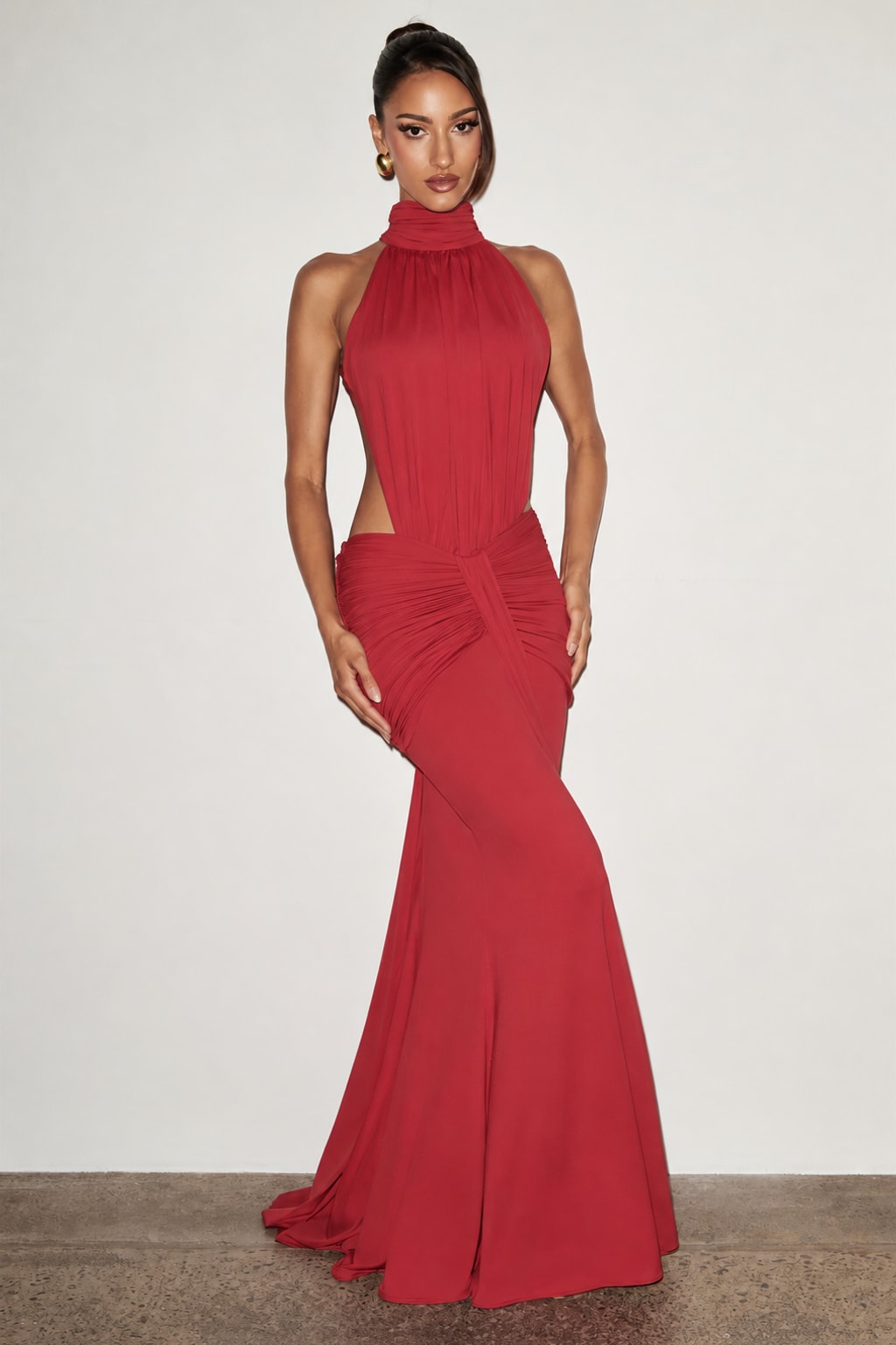 Synthetic Fiber Maxi Dress Backless Turtleneck - 9