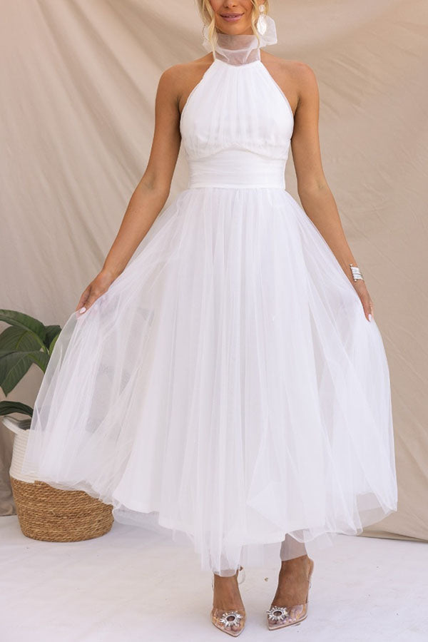 Tulle halter maxi dress with gathered bodice - view 11