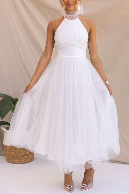 Tulle halter maxi dress with gathered bodice - view 11