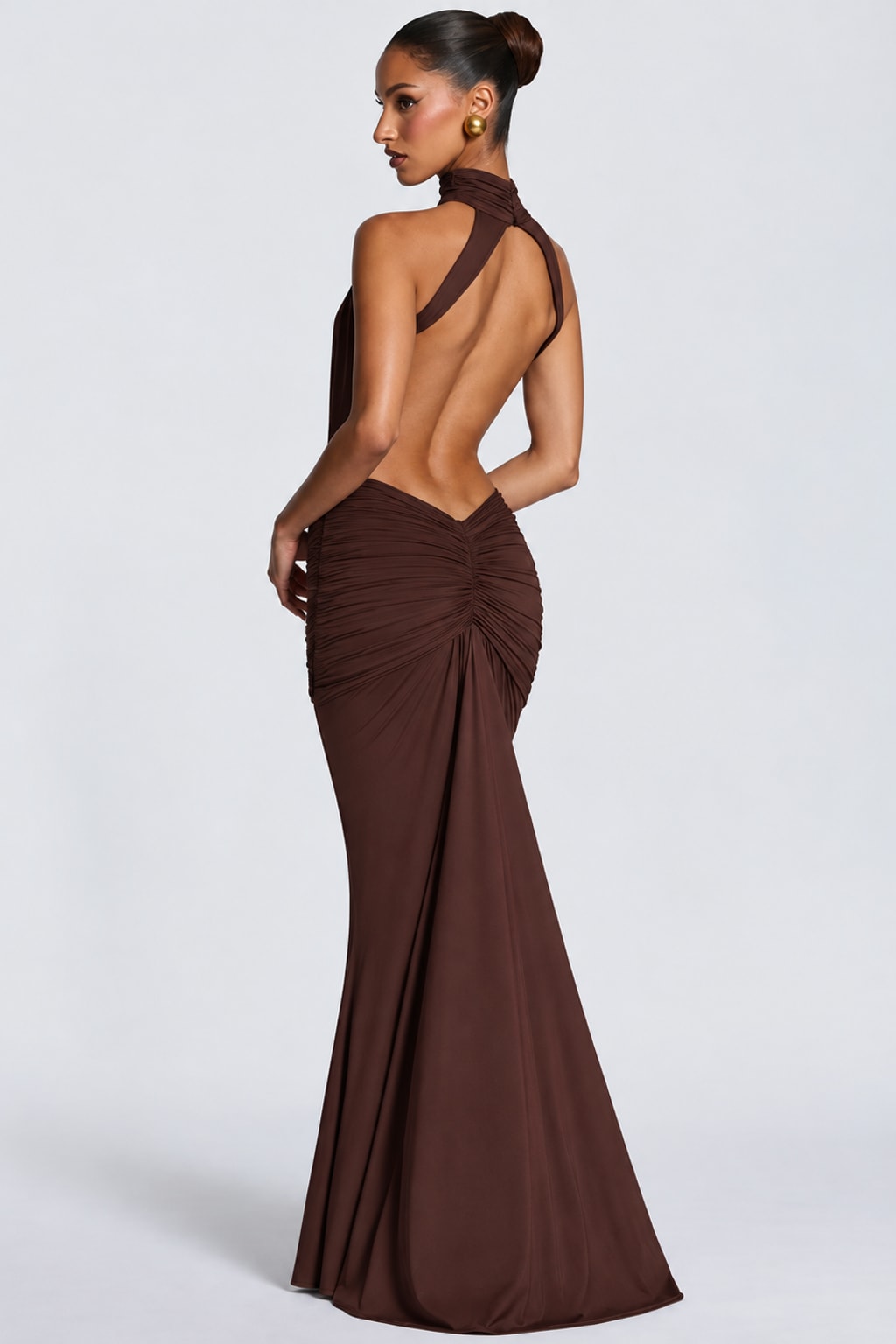 Synthetic Fiber Maxi Dress Backless Turtleneck - 4