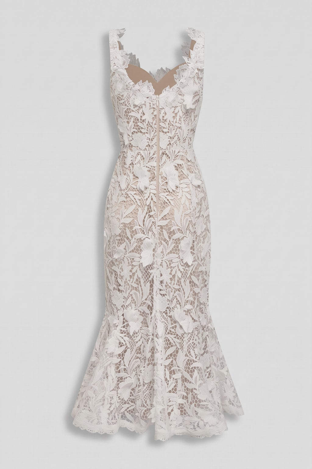 White Lace Mermaid Midi Dress With Sweetheart Neckline - 5