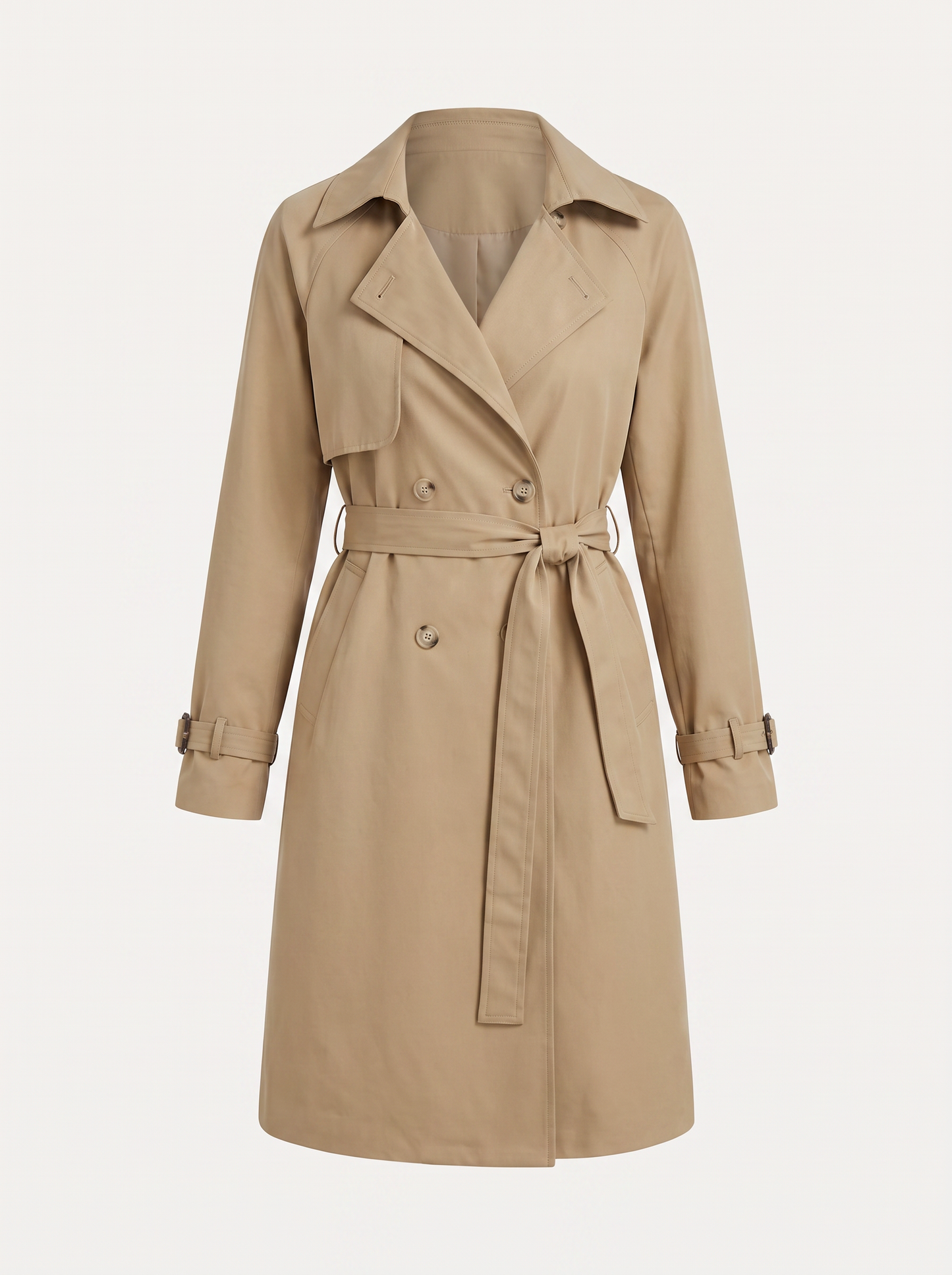 Khaki Double-Breasted Belted Trench Coat