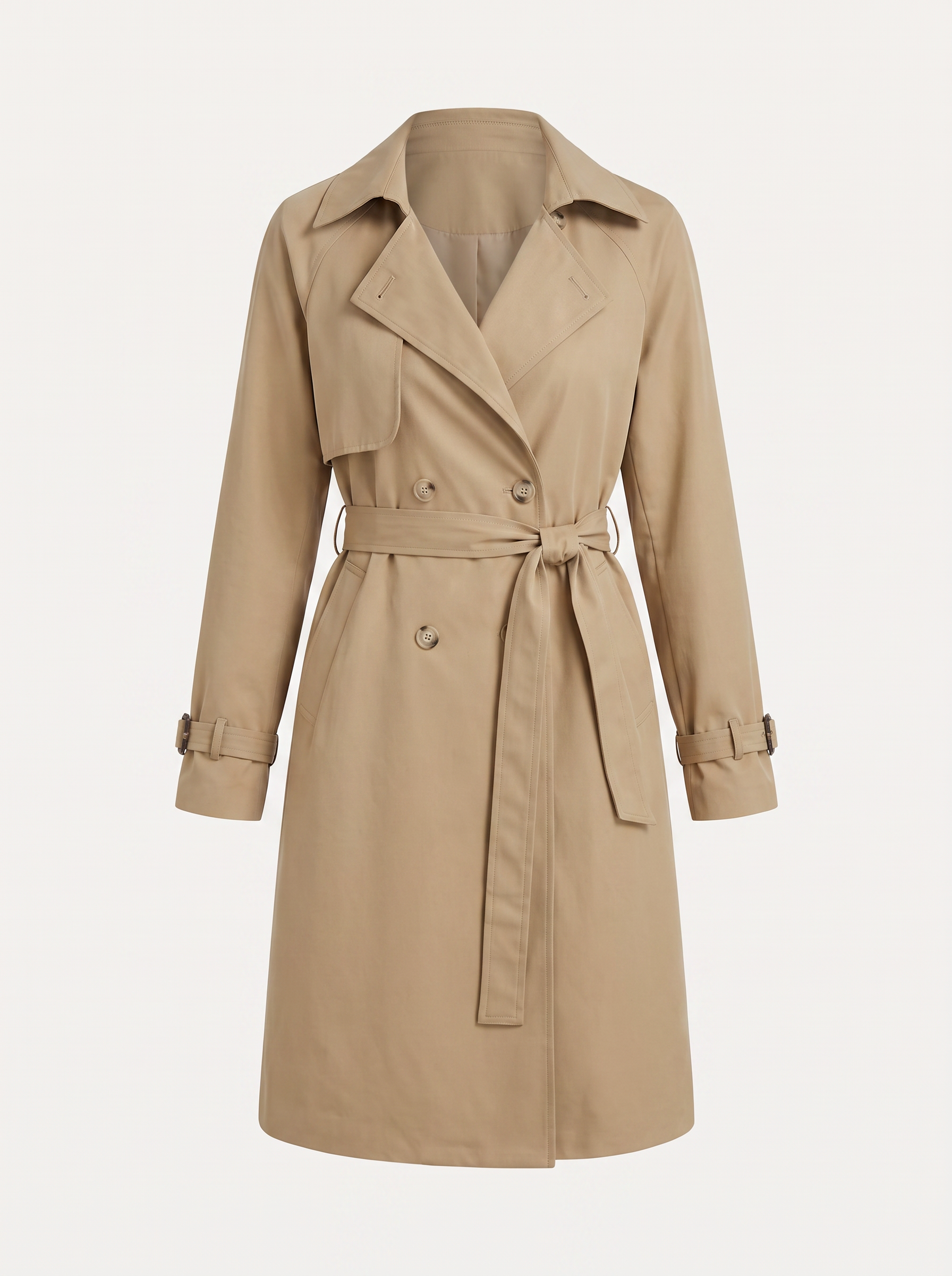 Khaki Double-Breasted Belted Trench Coat