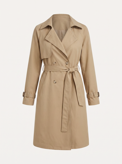 Khaki Double-Breasted Belted Trench Coat