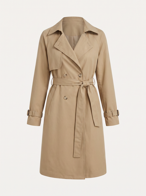 Khaki Double-Breasted Belted Trench Coat