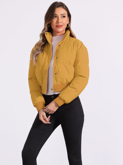 Padded Cropped Bomber Jacket With Stand Collar - view 12