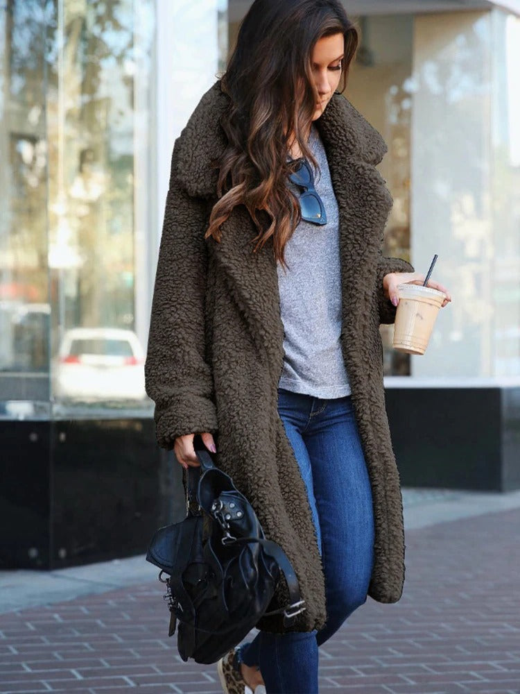Long Fleece Teddy Coat in Six Colors - view 6