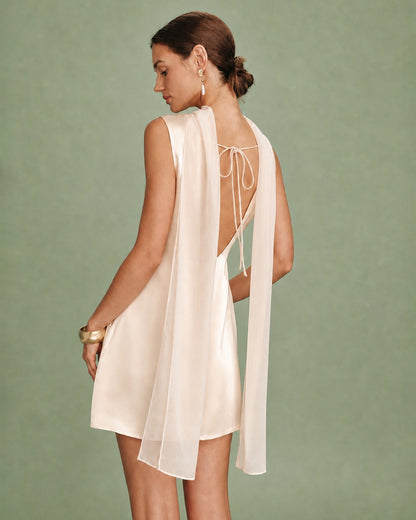 Apricot Satin Mini Dress with Open Tie Back - view 3