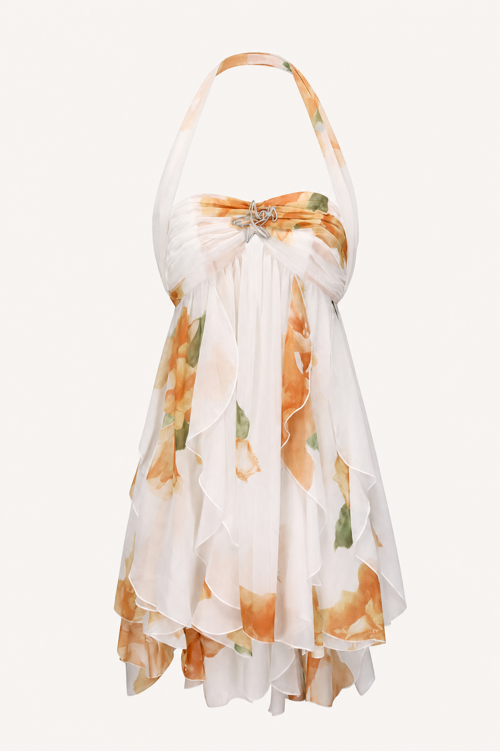 Orange Floral Halter Neck Mini Dress