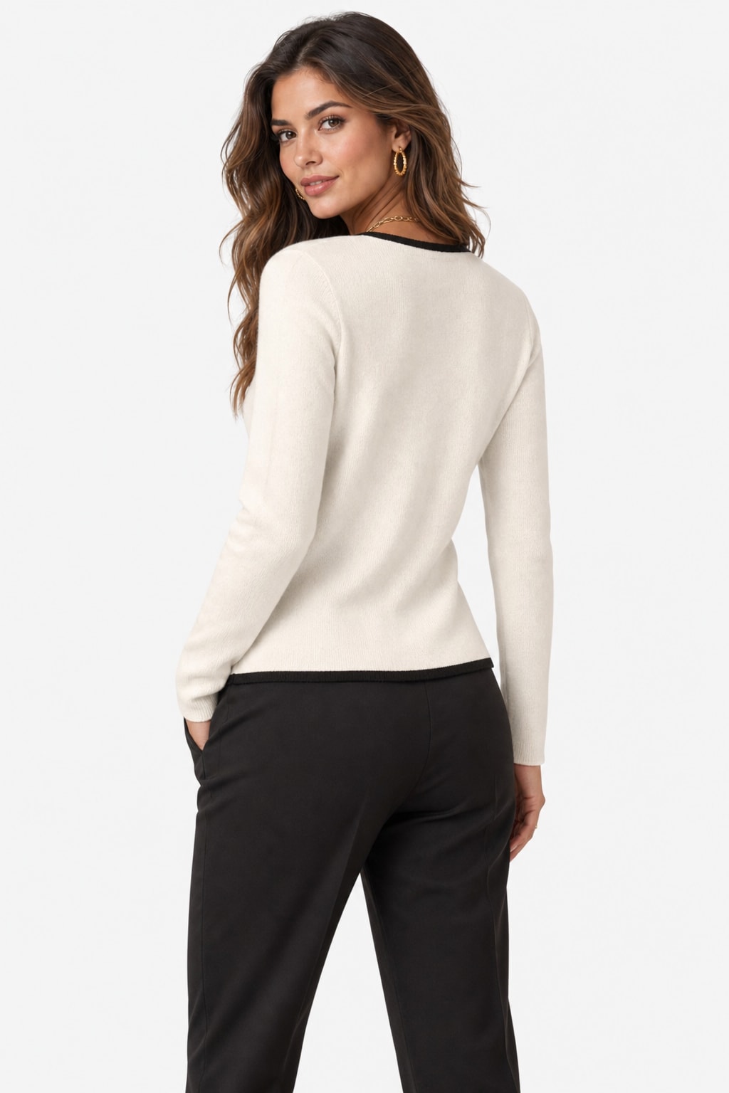 Knit V-Neck Fitted Sweater for Women - 3