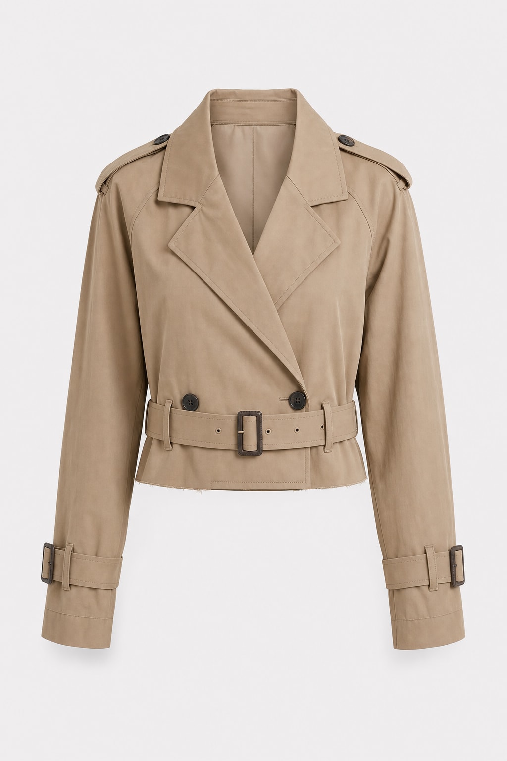 Cropped Utility Trench Coat with Waist Belt - 1